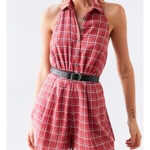 COOPERATIVE by URBAN OUTFITTERS Paid Flannel Fully Lined Backless Romper